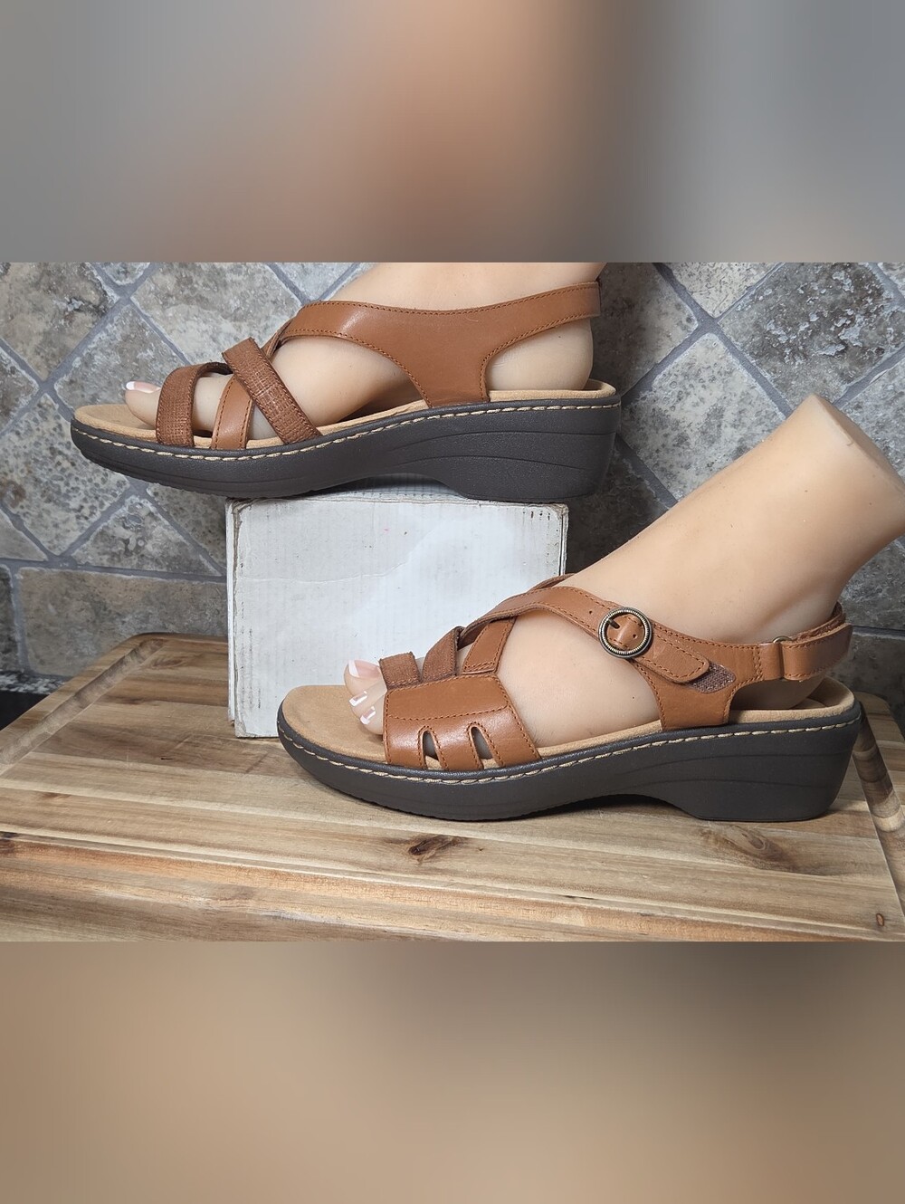Clarks Merliah Bonita Wedge Sandals Women's 9.5 M Brown Slingback 28025/ 7D Uk